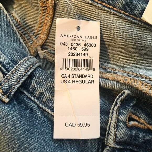 NWT American Eagle Mom  Jean #1460 Super Distessed Regular High Waisted Ladies 4 - Picture 8 of 16